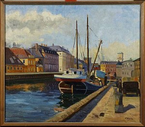 Nyhavn, Köpenhamn by V. HOLM - auction artwork with signature