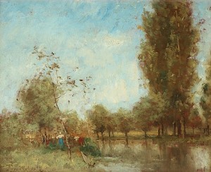 Landskap Med å by Paul Désiré TROUILLEBERT - auction artwork with signature
