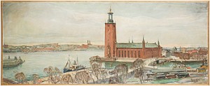 Stockholmsvy över Bland Annat Stadshuset by Ragnar NYBERG