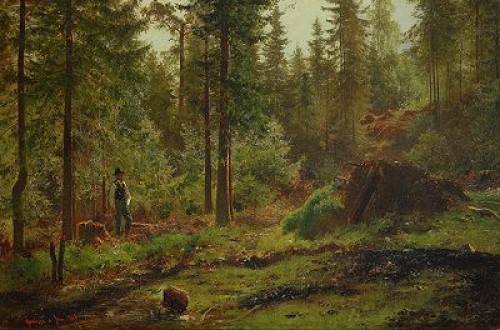 Skogsmotiv Med Man Vid Kolmila by Per Daniel HOLM