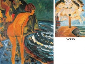 Badende (siddi) Am Abendlichen Strand An Der Flensburger Förde, Osterholz (recto); Leuchtturm (verso) by Erich HECKEL