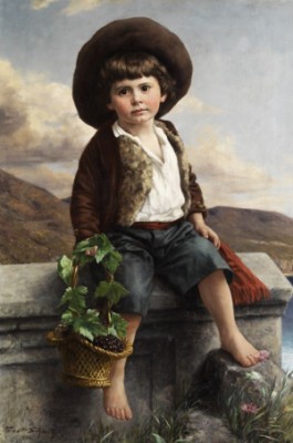 Knabe In Südlicher Landschaft Mit Traubenkorb by Ernst SCHMITZ - auction artwork with signature