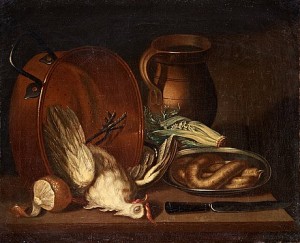 Stilleben Med Höna, Korv, Grönsaker Och Köksredskap by Lars Henning BOMAN