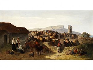 Maultierkarawane Auf Einem Hügeligen Rastplatz by Eugen ADAM - auction artwork with signature