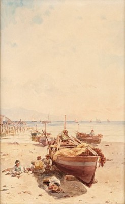 (2) Napolitanska Kustvyer by Pietro BELLO - auction artwork with signature