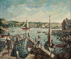 ''waterfront, Balboa'', Dock Workers In A Harbor With Boats by Saul KOVNER