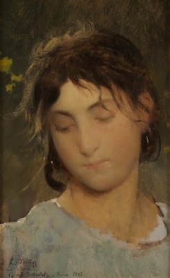 Portrait Of A Young Italian Girl by Alfred Henri BRAMTOT - auction artwork with signature