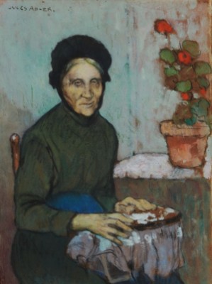 Vieille Femme à La Fleur Rouge by Jules ADLER