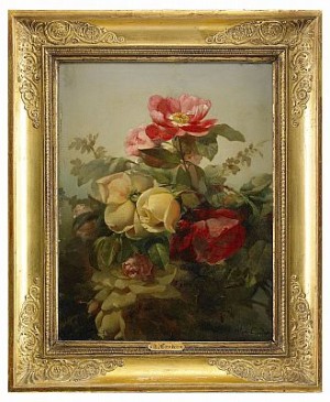 (2) Blomsterstycken by Alexandre Jean COUDER - auction artwork with signature