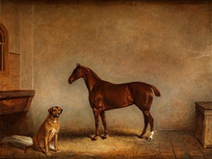 Hund Und Pferd Im Stall by Claude Lorraine FERNELEY - auction artwork with signature