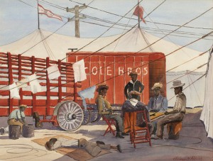 Cole Bros Circus Workers by Clarence Nelson ALDRICH - auction artwork with signature