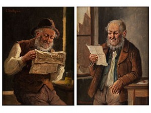 Gemäldepaar Zeitungslesende, Alte Männer by Konstantin STOITZNER - auction artwork with signature