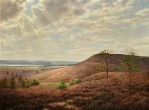 Solen Gennembryder Skyerne Over Heden by Adolph LARSEN - auction artwork with signature