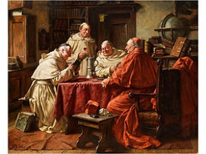 Kardinal Mit Drei Mönchen In Einer Klosterbibliothek by Fritz WAGNER