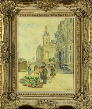Street Scene With Figures And Flower Vendor by Vincenzo FIORAVANTI