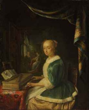 A Young Lady Playing A Clavichord by Gerrit DOU
