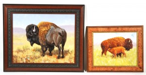 (2) Bison Paintings by John T. JONES - auction artwork with signature