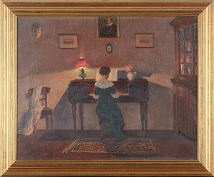 Am Spinet by Hugo KRINGS - auction artwork with signature