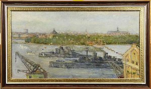 Stockholmsmotiv Med Pansarskepp by Lennart FOLIN - auction artwork with signature