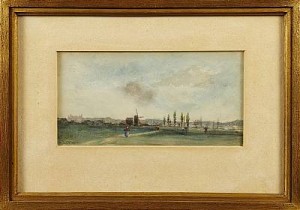 Landskap Med Väderkvarn Och Vandrande Kvinna by Jules DUPRÉ - auction artwork with signature