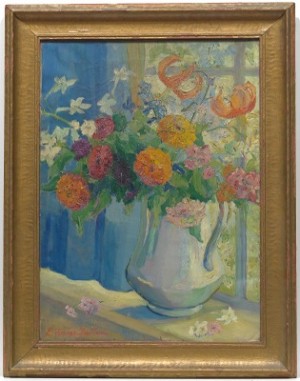 Flowers On The Porch by Elizabeth Forbes DALLAM - auction artwork with signature