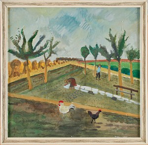 Lantligt Landskap Med Höns I Förgrunden by Jean BRUSSELMANS - auction artwork with signature