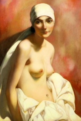 Femme En Voile Blanc by Firmin BAES - auction artwork with signature