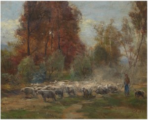 Sheep And Big Trees by Alfred Bryan WALL