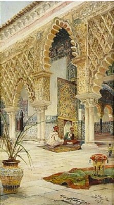 Orientalisk Bakgård Med Samtalande Morer - Sevilla by José Montenegro CAPELL