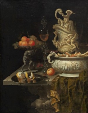 Stilleben Med Praktkanna Och Frukt by H BOSS - auction artwork with signature