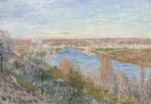 Le Village De Champagne Au Coucher Du Soleil, Avril by Alfred SISLEY