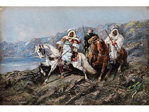 Drei Arabische Reiter In Gebirgiger Landschaft by Constant LOUCHE