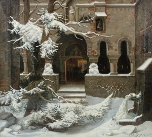 Monastery In Winter by Edwin DEAKIN - auction artwork with signature
