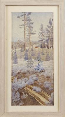 Skogsmotiv Med Läsande Man by Ave JANZON - auction artwork with signature