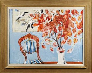 : Stilleben Med Stol Och Blommor by BREZNAY - auction artwork with signature