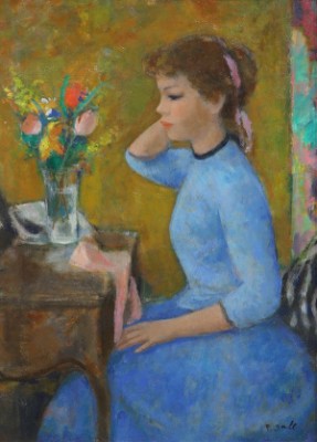 Seated Girl With Blue Dress by Francois GALL