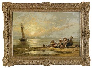 Aftonstämning över Strandparti Med Fiskarkvinnor by James WEBB
