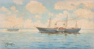 Ships By The Coast by Leonid Demyanovich BLINOV