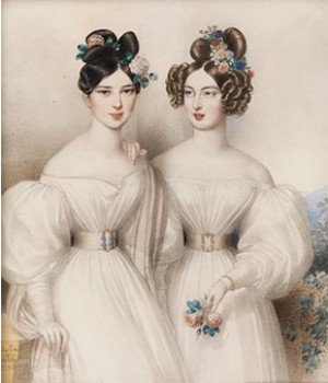Bildnis Zweier Junger Mädchen In Weissem Kleid Und Blüten Im Haar by Johann Nepomuk ENDER