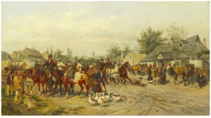 På Väg Till Marknaden - I Bakgrunden Staden Krakow, Med Bland Annat Mariakyrkans Torn.signerad by Ludwig GEDLEK