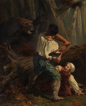 Bear Attack by Charles Michel Maria VERLAT - auction artwork with signature