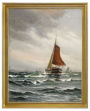 Segelfartyg På Böljande Vågor by Vilhelm Victor BILLE