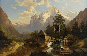 Bergigt Landskap Med Kvarn by Josef The Younger THOMA