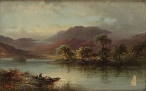 Höglänt Landskap Med Figurer Vid Båt by John BURCLEY - auction artwork with signature