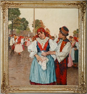 Folkdansare I Nationaldräkter by Hans TSCHELAN - auction artwork with signature