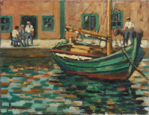 Hamnbild Med Skuta by Leonard RICHMOND - auction artwork with signature