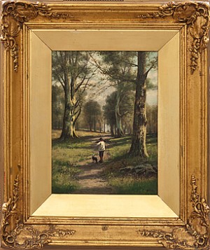 Skogslandskap Med Vedsamlare Och Hund by William Frederick HULK