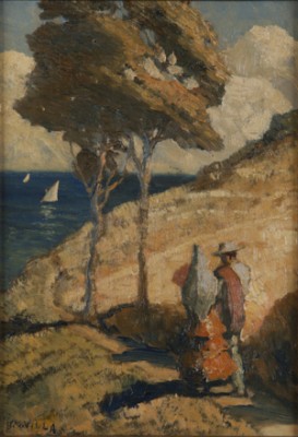 Figures On A Path Overlooking The Coast by Hernando Gonzallo VILLA - auction artwork with signature