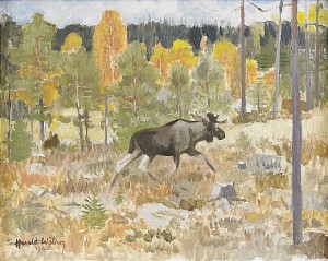älg I Höstlandskap by Harald WIBERG