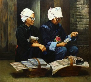 Two Street Peddlers by JIE WEI ZHOU - auction artwork with signature